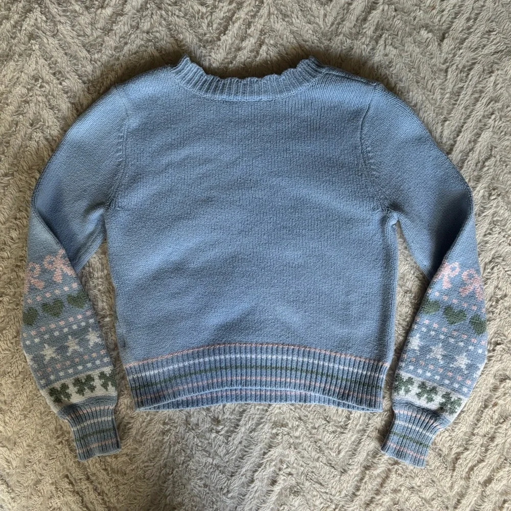 Love Shack Fancy Large Fair Isle Sweater Blue Pink Cotton Blend Long Sleeves XS - Picture 6 of 6